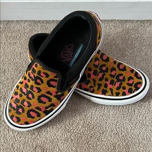 Vans Kids Slip-On Leopard Sneakers - Black and Orange